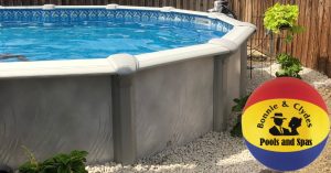 A new above ground pool with the Bonnie & Clydes logo