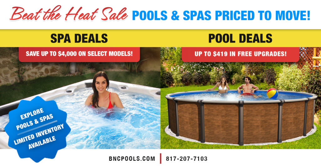 Promotional image for pools and spas.
