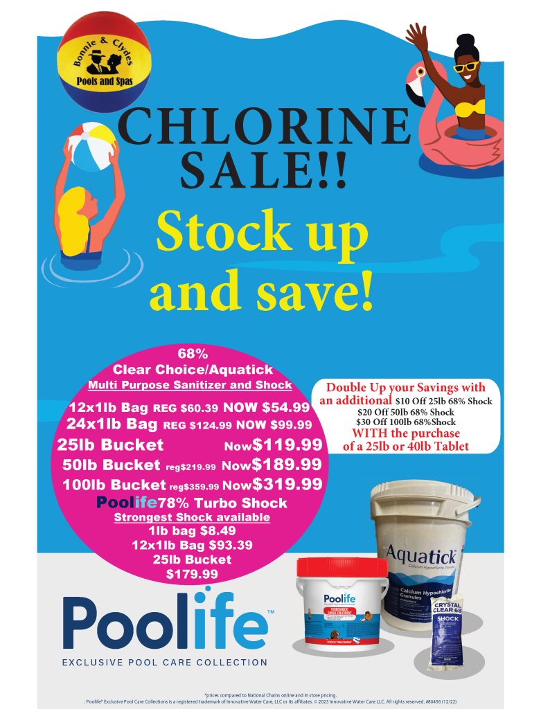 Chlorine Sale Aquatick and Turbo Pricing Poster 2 1 Bonnie & Clydes Pools and Spas