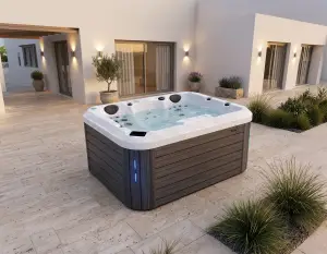 Maple Spas M350 hot tub with double lounges.